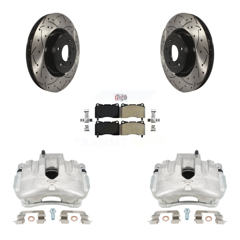 Front Disc Brake Coated Caliper Drilled Slotted Rotors And Semi-Metallic Pads Kit For Hyundai Genesis Coupe With Single Piston Calipers KCD-100338N