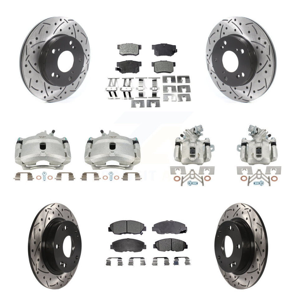 Front Rear Brake Caliper Drilled Slot Rotor Semi-Metallic Pad Kit (10Pc) For Honda Civic KCD-100338P