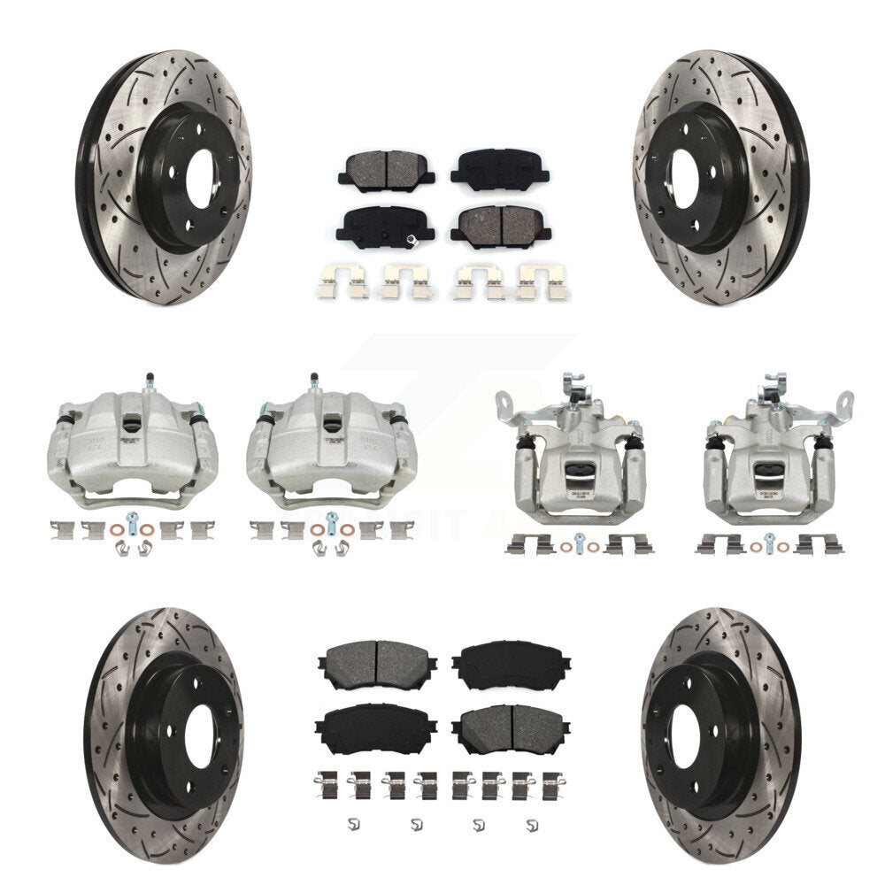 Front Rear Brake Coat Caliper Drill Slot Rotors Semi-Metallic Pad Kit (10Pc) For Mazda 6 KCD-100338S
