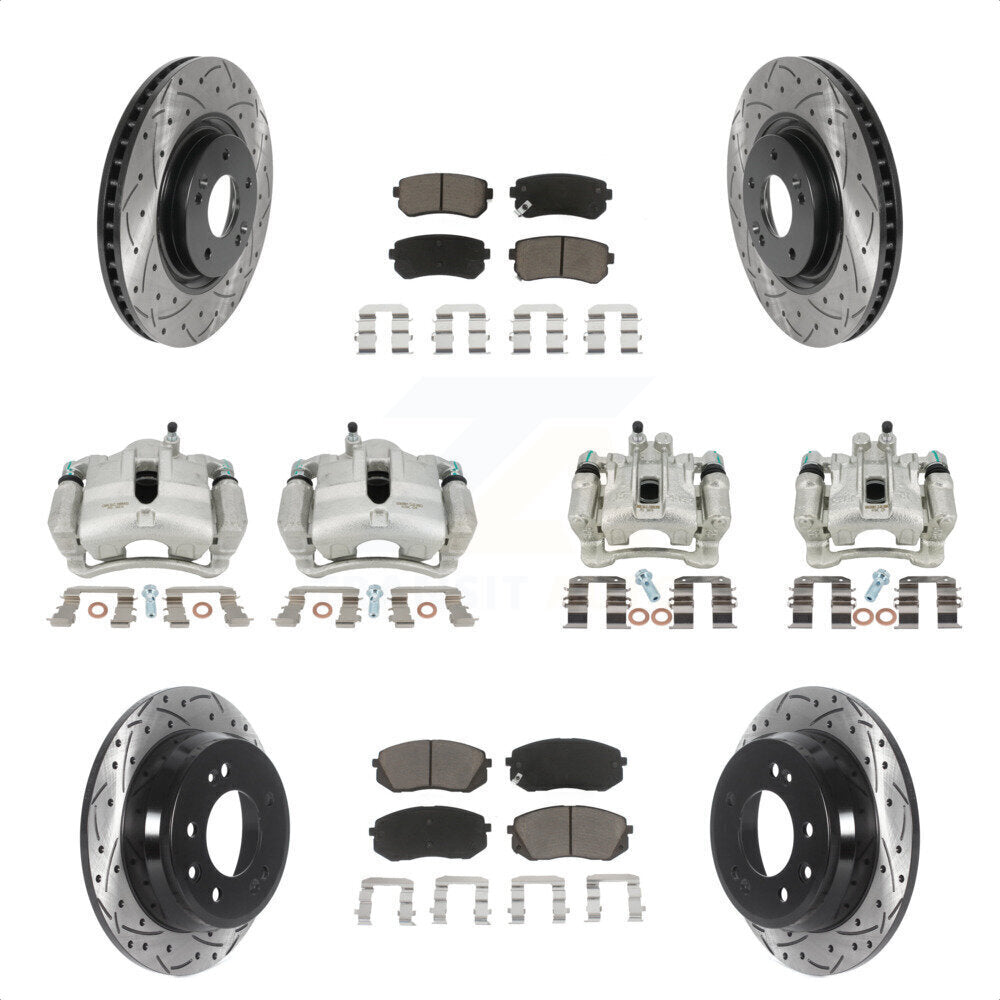 Front Rear Disc Brake Coated Caliper Drilled Slotted Rotors And Ceramic Pads Kit (10Pc) For 2015 Hyundai Tucson FWD with FUEL CELL EV (FCEV) engine KCD-100339C by Transit Auto