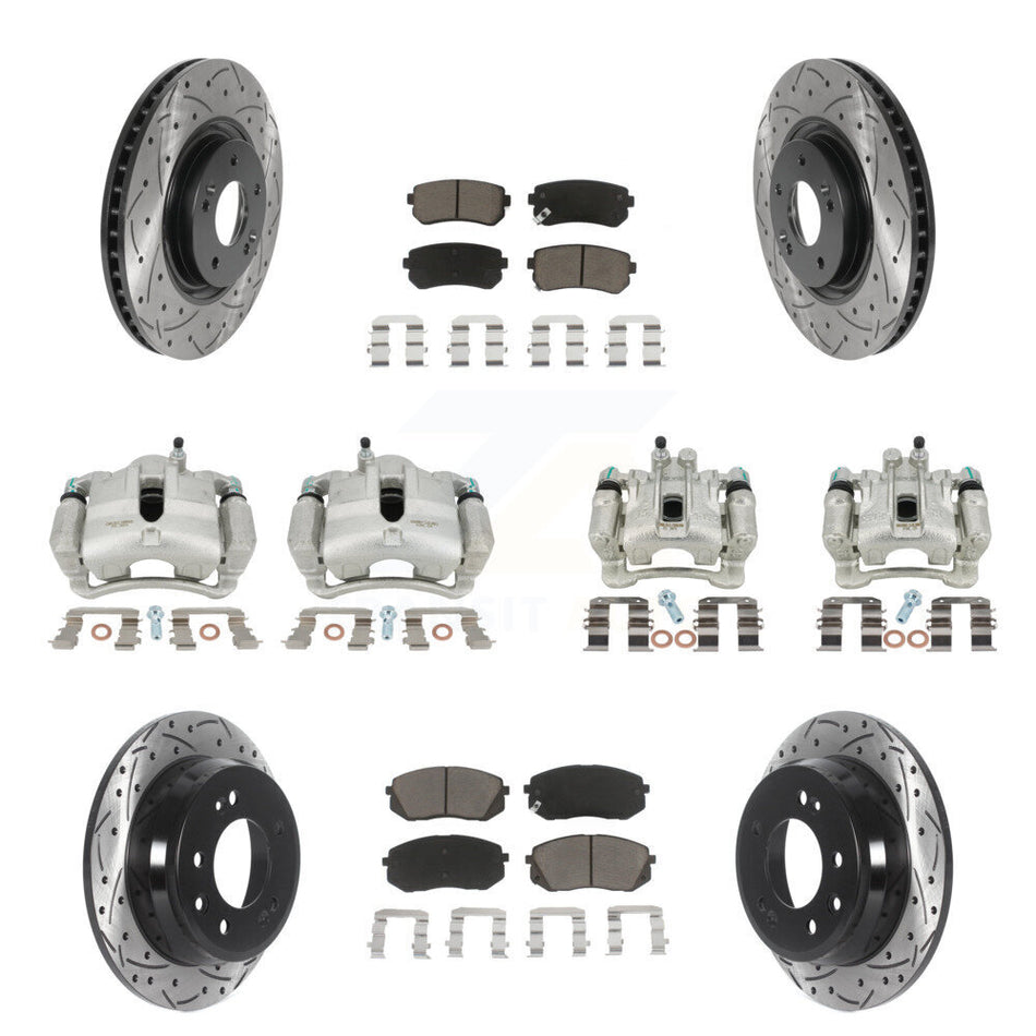 Front Rear Disc Brake Coated Caliper Drilled Slotted Rotors And Ceramic Pads Kit (10Pc) For 2015 Hyundai Tucson FWD with FUEL CELL EV (FCEV) engine KCD-100339C