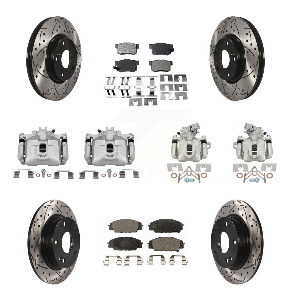 Front Rear Brake Caliper Drilled Slot Rotor Semi-Metallic Pad Kit (10Pc) For Honda Civic KCD-100339P