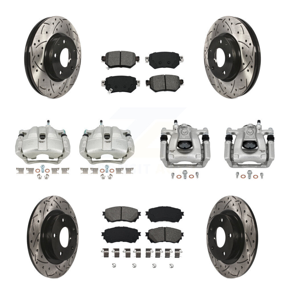 Front Rear Brake Coat Caliper Drill Slot Rotors Semi-Metallic Pad Kit (10Pc) For Mazda 6 KCD-100339S
