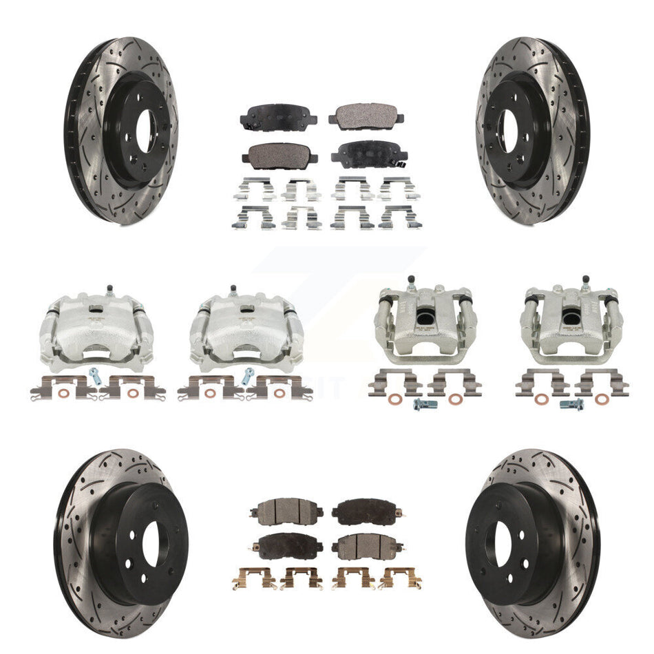 Front Rear Disc Brake Coated Caliper Drilled Slotted Rotors And Ceramic Pads Kit (10Pc) For Nissan LEAF KCD-100339T