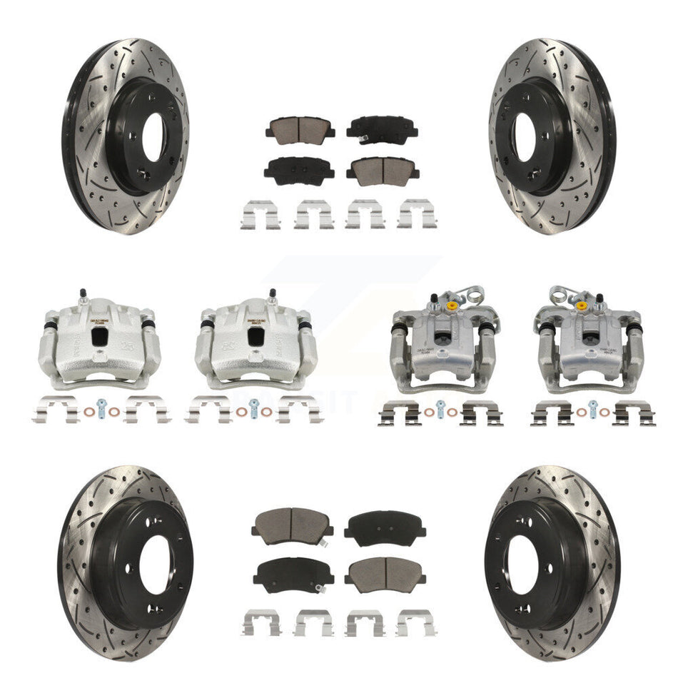 Front Rear Brake Caliper Drill Slotted Rotors Ceramic Pad Kit (10Pc) For Hyundai Elantra KCD-100340C