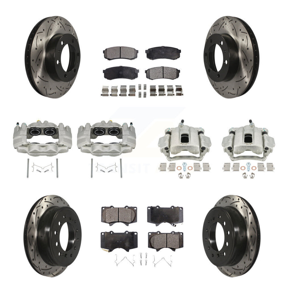 Front Rear Disc Brake Coated Caliper Drilled Slot Rotor Semi-Metallic Pad Kit (10Pc) For KCD-100340P