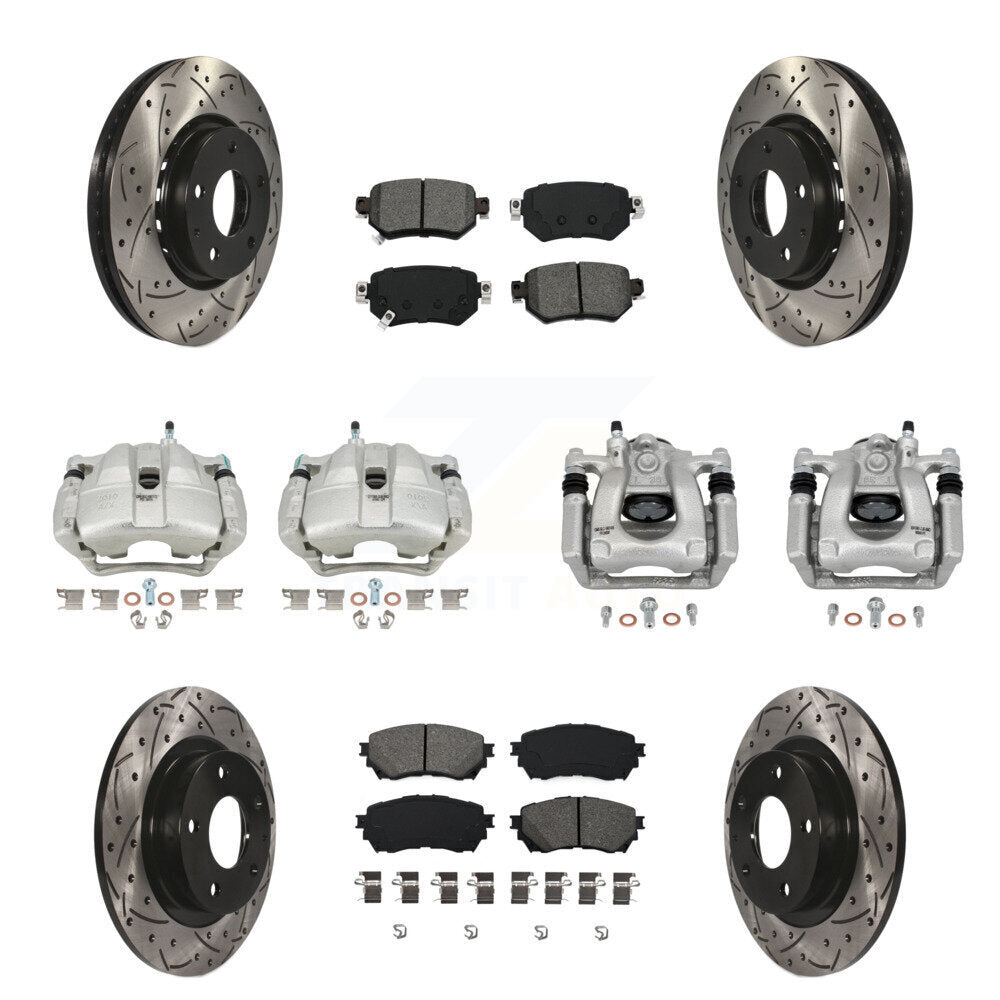 Front Rear Brake Coat Caliper Drill Slot Rotors Semi-Metallic Pad Kit (10Pc) For Mazda 6 KCD-100340S