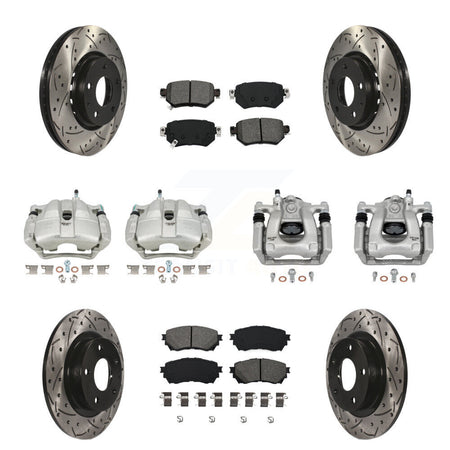 Front Rear Brake Coat Caliper Drill Slot Rotors Semi-Metallic Pad Kit (10Pc) For Mazda 6 KCD-100340S