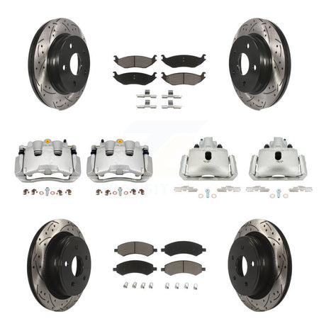 Front Rear Brake Coat Caliper Drill Slot Rotor Ceramic Pad Kit (10Pc) For Chrysler Aspen KCD-100341C