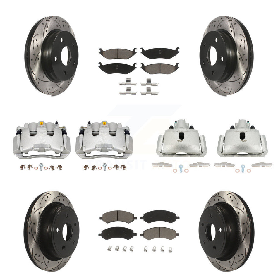 Front Rear Brake Coat Caliper Drill Slot Rotor Ceramic Pad Kit (10Pc) For Chrysler Aspen KCD-100341C