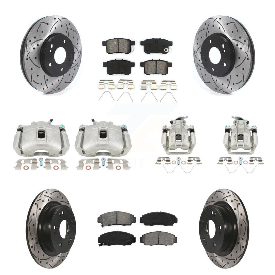 Front Rear Brake Caliper Drill Slot Rotors Semi-Metallic Pad Kit (10Pc) For Honda Accord KCD-100341S