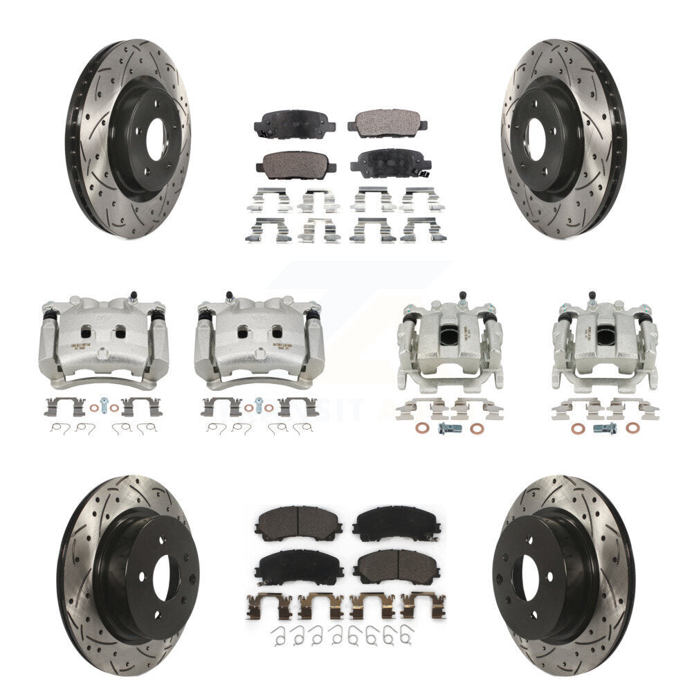 Front Rear Brake Caliper Drill Slot Rotor Ceramic Pad Kit (10Pc) For 16-17 INFINITI QX50 KCD-100341T