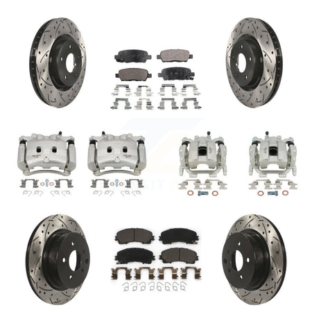 Front Rear Brake Caliper Drill Slot Rotor Ceramic Pad Kit (10Pc) For 16-17 INFINITI QX50 KCD-100341T