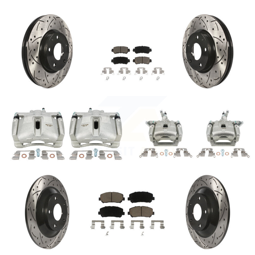 Front Rear Brake Caliper Drill Slotted Rotor Ceramic Pad Kit (10Pc) For 13-15 Mazda CX-5 KCD-100342C