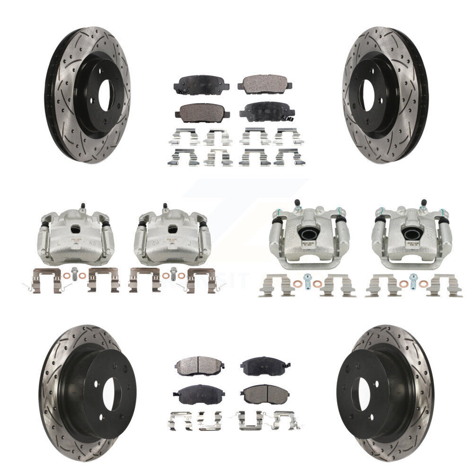 Front Rear Brake Caliper Drill Slot Rotor Semi-Metallic Pad Kit (10Pc) For Nissan Sentra KCD-100342P