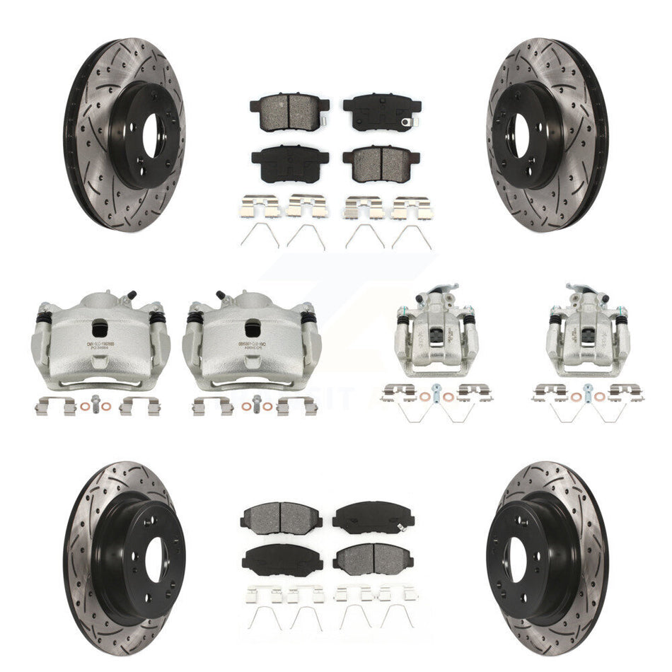 Front Rear Brake Caliper Drill Slot Rotors Semi-Metallic Pad Kit (10Pc) For Honda Accord KCD-100342S