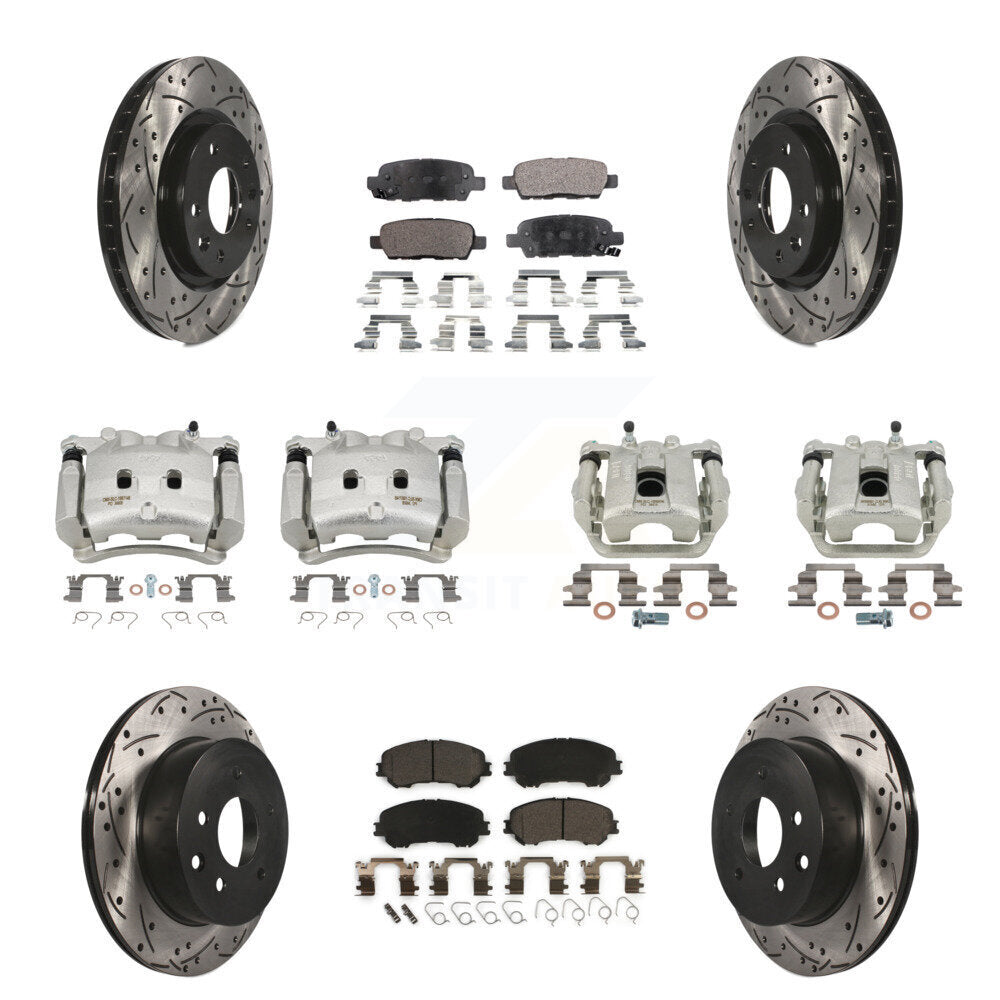 Front Rear Brake Coated Caliper Drill Slot Rotor Ceramic Pad Kit (10Pc) For Nissan Rogue KCD-100342T