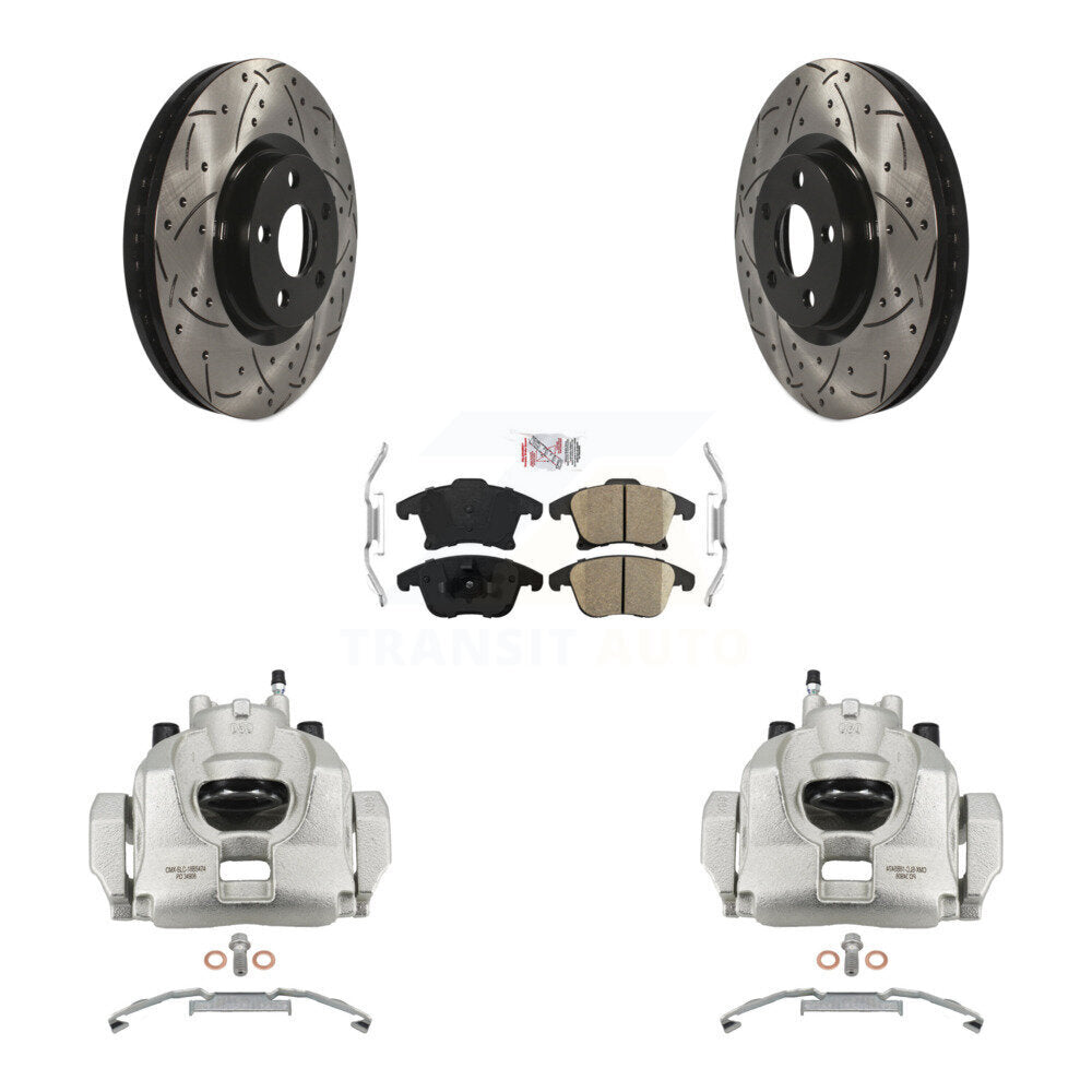 Front Brake Caliper Drill Slotted Rotor Ceramic Pad Kit For Ford Police Responder Hybrid KCD-100343N