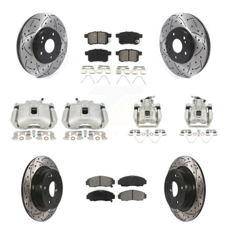 Front Rear Brake Caliper Drill Slot Rotors Semi-Metallic Pad Kit (10Pc) For Honda Accord KCD-100343S
