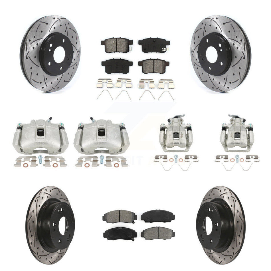 Front Rear Brake Caliper Drill Slot Rotors Semi-Metallic Pad Kit (10Pc) For Honda Accord KCD-100343S