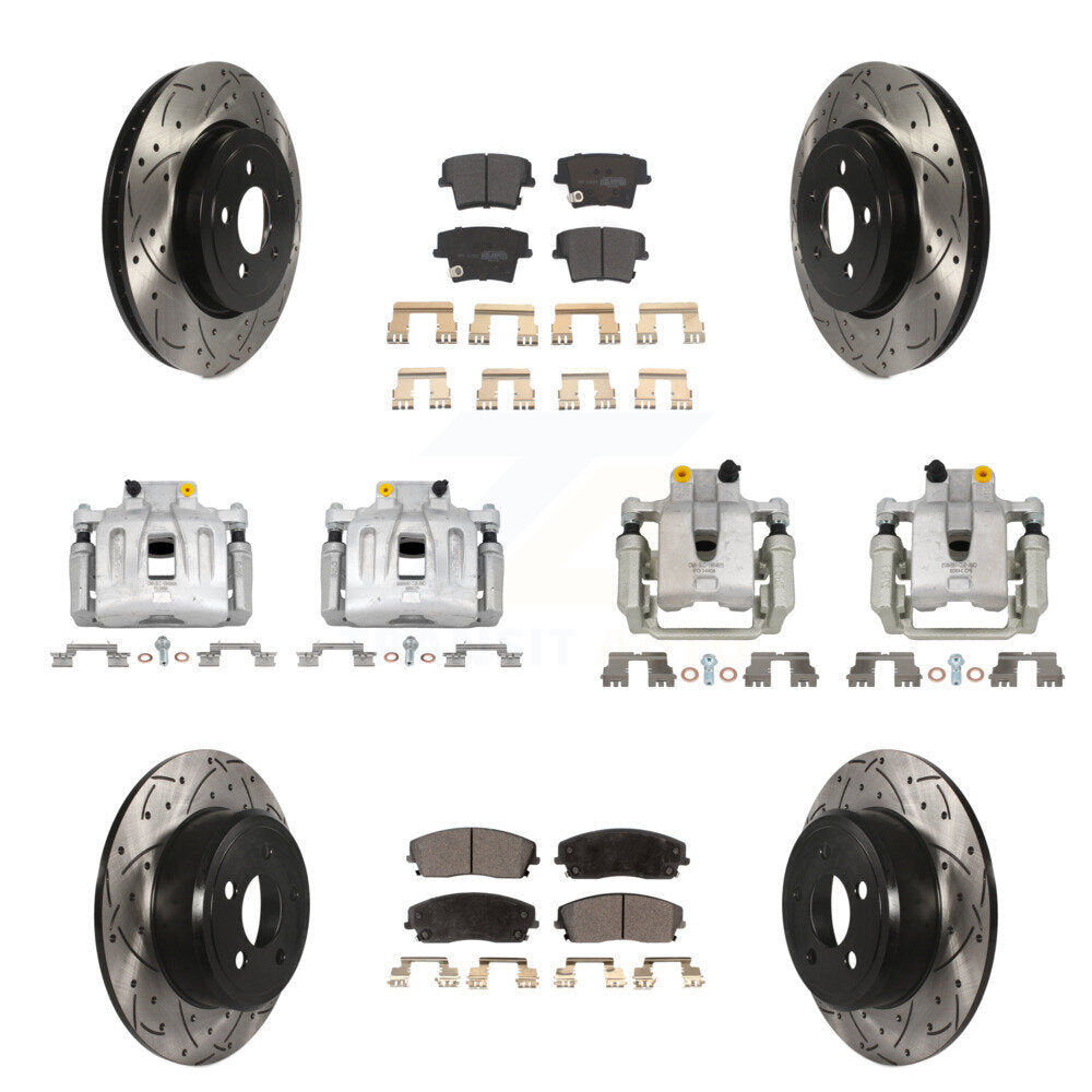 Front Rear Brake Caliper Drill Slot Rotor Semi-Metallic Pad Kit (10Pc) For Dodge Charger KCD-100344P