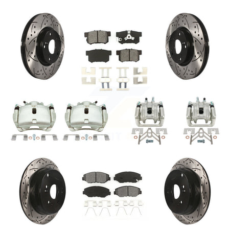Front Rear Brake Caliper Drill Slotted Rotor Semi-Metallic Pad Kit (10Pc) For Honda CR-V KCD-100344S