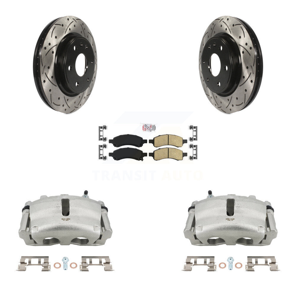 Front Brake Caliper Drill Slot Rotor Ceramic Pad Kit For GMC Acadia Buick Enclave Saturn KCD-100345N