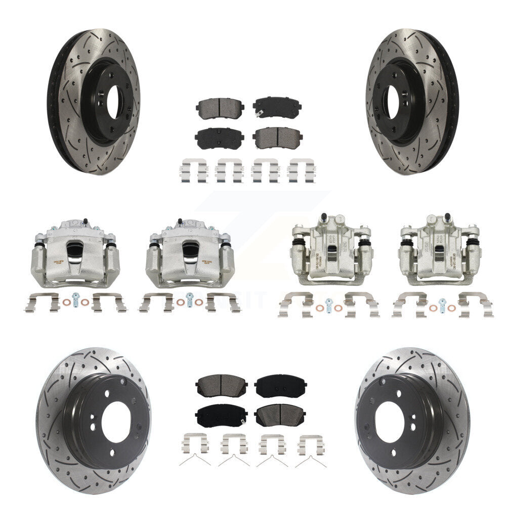 Front Rear Disc Brake Coated Caliper Drilled Slot Rotor Semi-Metallic Pad Kit (10Pc) For KCD-100345S