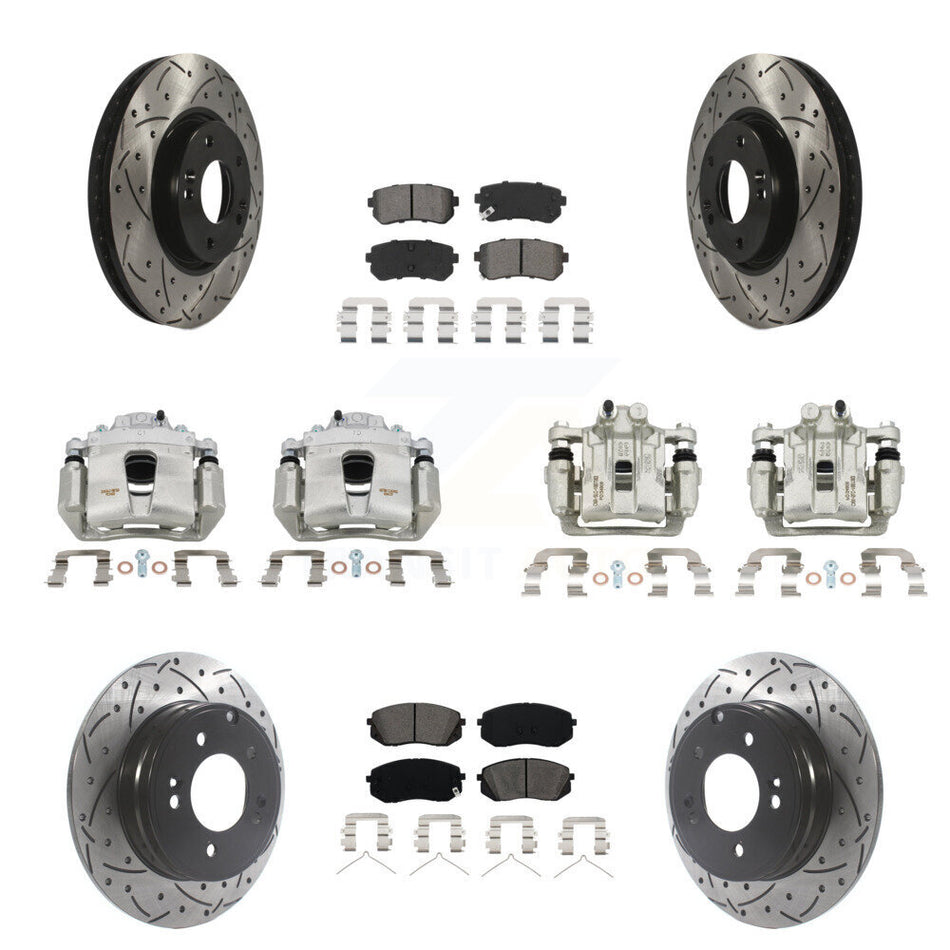 Front Rear Disc Brake Coated Caliper Drilled Slot Rotor Semi-Metallic Pad Kit (10Pc) For KCD-100345S