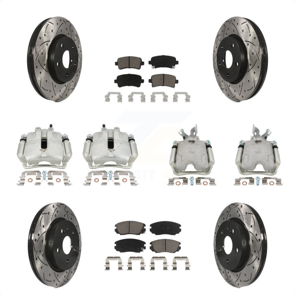 Front Rear Disc Brake Coated Caliper Drilled Slotted Rotors And Ceramic Pads Kit (10Pc) For Buick LaCrosse Allure KCD-100346C by Transit Auto