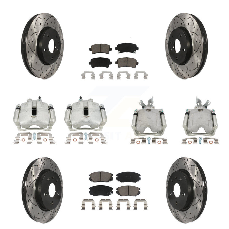 Front Rear Disc Brake Coated Caliper Drilled Slotted Rotors And Ceramic Pads Kit (10Pc) For Buick LaCrosse Allure KCD-100346C