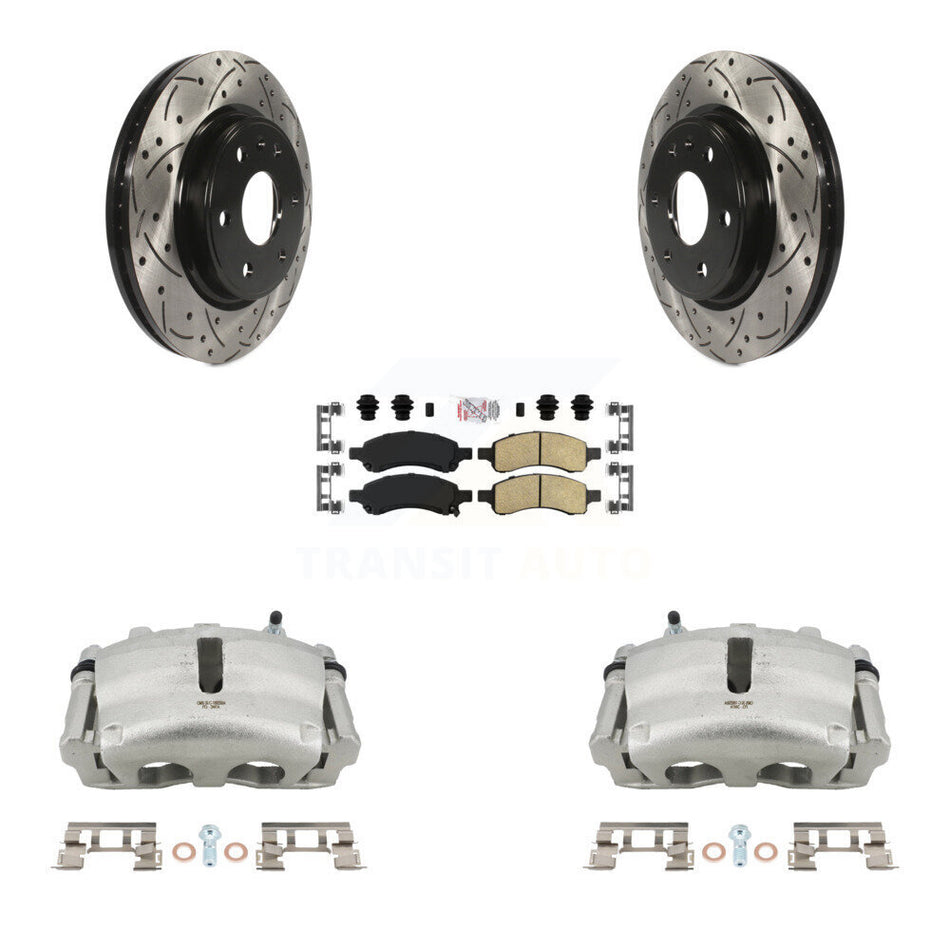 Front Brake Caliper Drill Slot Rotor Ceramic Pad Kit For GMC Acadia Buick Enclave Saturn KCD-100346N