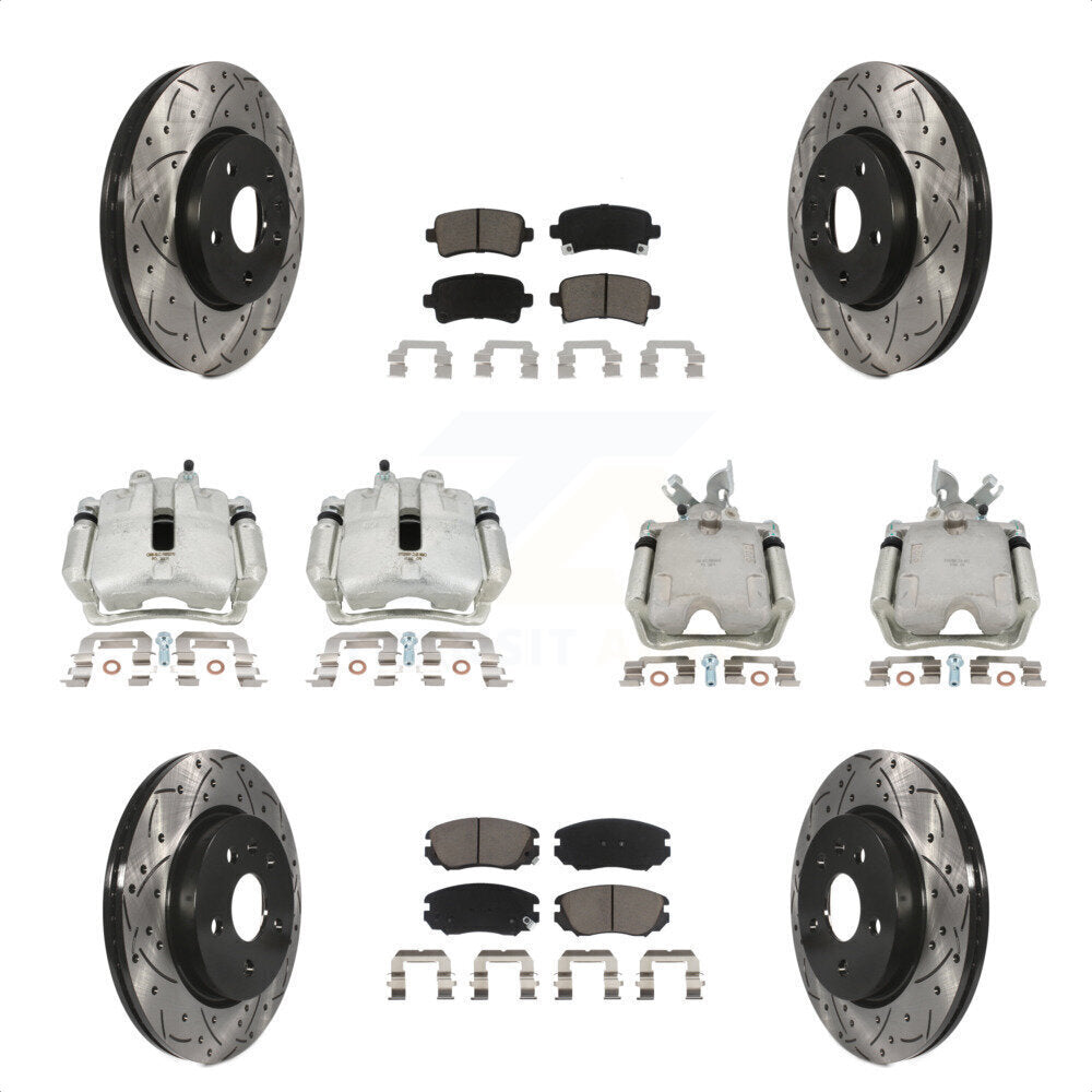 Front Rear Disc Brake Coated Caliper Drilled Slotted Rotors And Ceramic Pads Kit (10Pc) For Chevrolet Impala Malibu KCD-100347C by Transit Auto