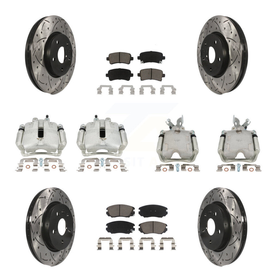 Front Rear Disc Brake Coated Caliper Drilled Slotted Rotors And Ceramic Pads Kit (10Pc) For Chevrolet Impala Malibu KCD-100347C