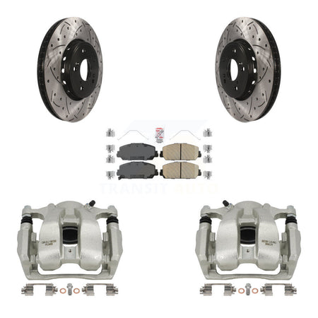 Front Disc Brake Coated Caliper Drill Slot Rotor Ceramic Pad Kit For 2016-2018 Acura RDX KCD-100347N