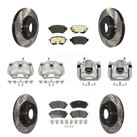 Front Rear Brake Coat Caliper Drill Slot Rotors Semi-Metallic Pad Kit (10Pc) For Mazda 6 KCD-100347P