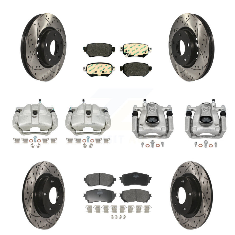 Front Rear Brake Coat Caliper Drill Slot Rotors Semi-Metallic Pad Kit (10Pc) For Mazda 6 KCD-100347P