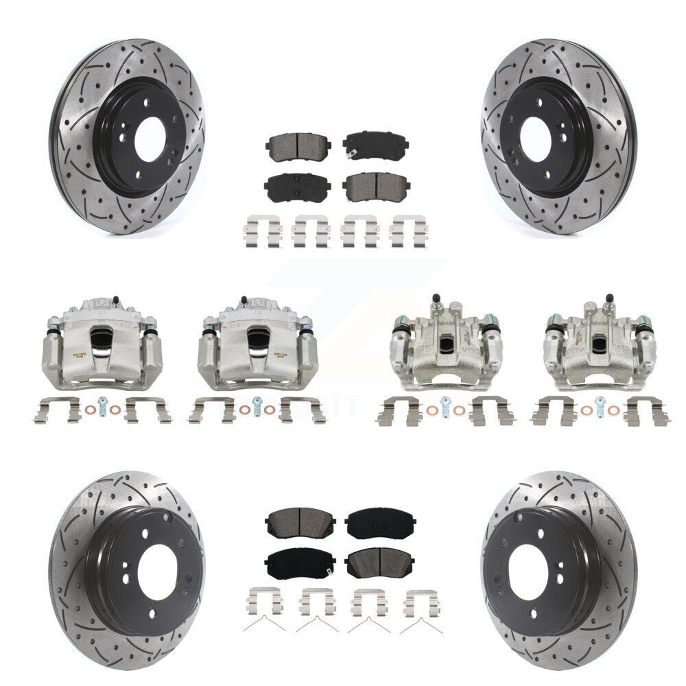 Front Rear Brake Caliper Drill Slotted Rotor Semi-Metallic Pad Kit (10Pc) For Kia Optima KCD-100347S