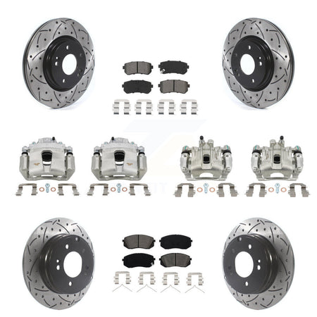 Front Rear Brake Caliper Drill Slotted Rotor Semi-Metallic Pad Kit (10Pc) For Kia Optima KCD-100347S