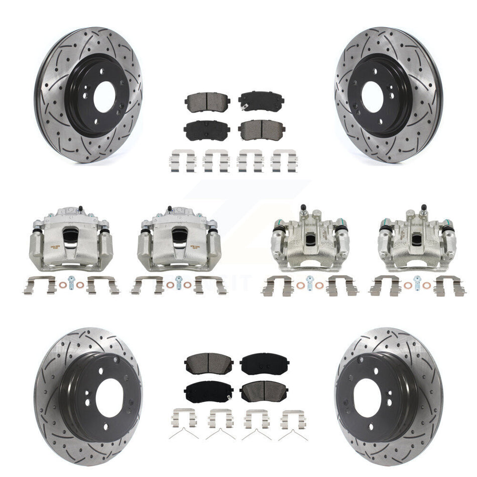 Front Rear Brake Caliper Drill Slotted Rotor Semi-Metallic Pad Kit (10Pc) For Kia Optima KCD-100347S