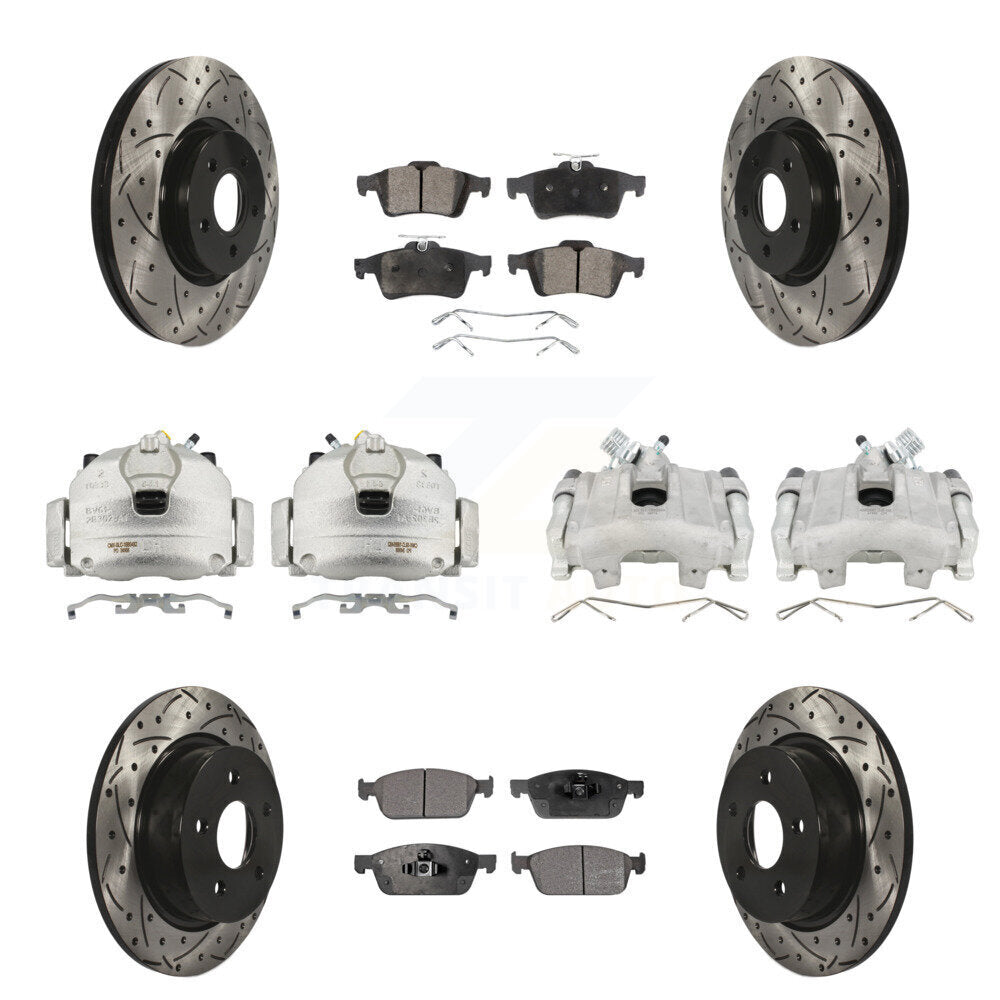 Front Rear Brake Coated Caliper Drill Slot Rotors Ceramic Pad Kit (10Pc) For Ford Escape KCD-100347T