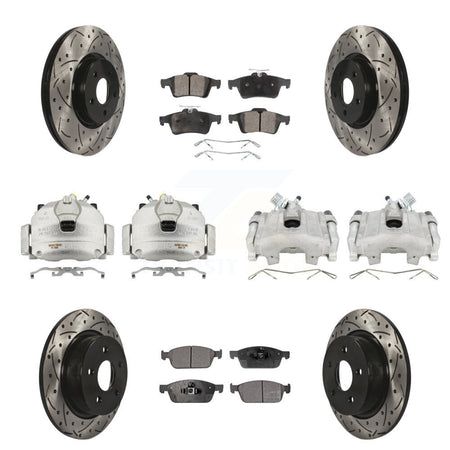 Front Rear Brake Coated Caliper Drill Slot Rotors Ceramic Pad Kit (10Pc) For Ford Escape KCD-100347T