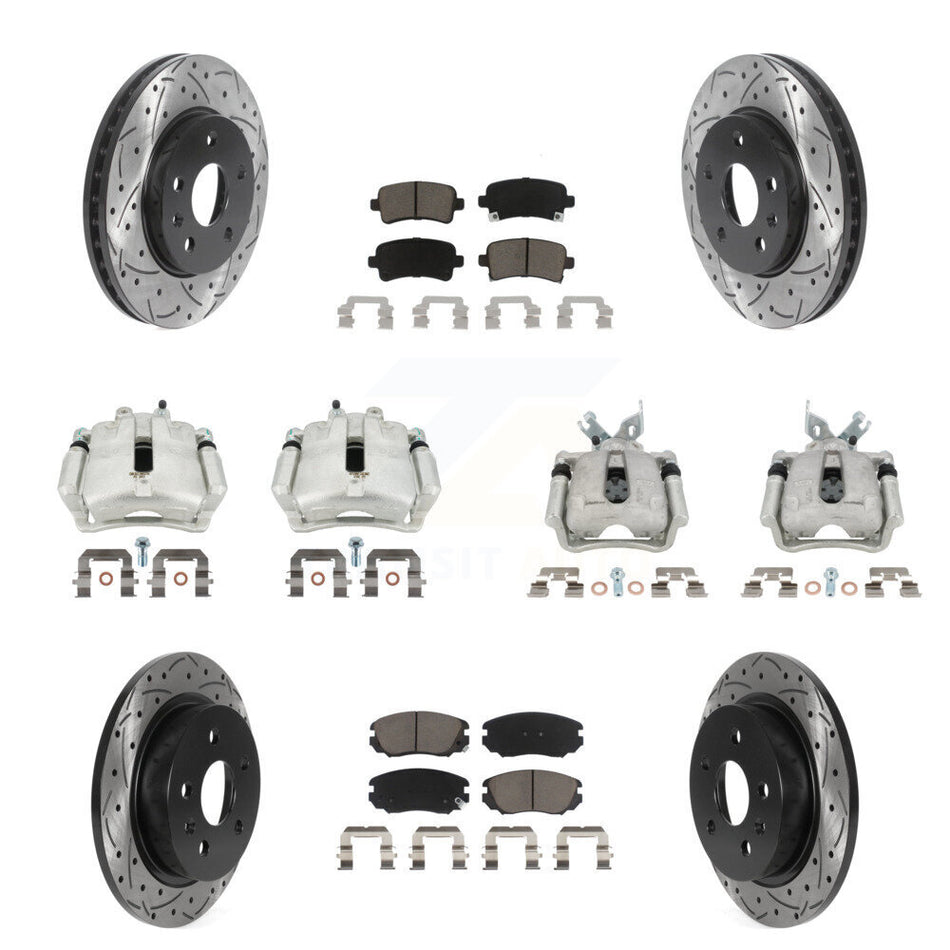 Front Rear Brake Caliper Drill Slotted Rotor Ceramic Pad Kit (10Pc) For Chevrolet Malibu KCD-100348C
