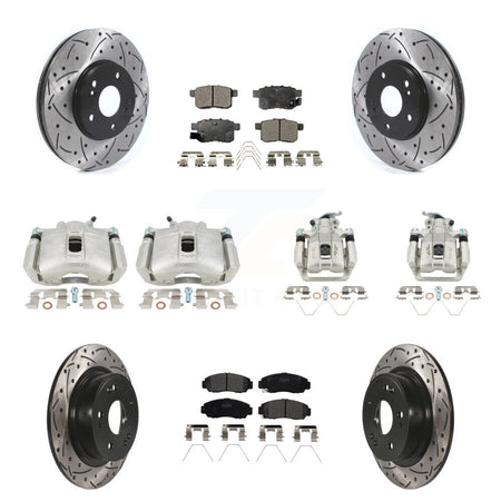 Front Rear Brake Caliper Drill Slot Rotors Semi-Metallic Pad Kit (10Pc) For Honda Accord KCD-100348P