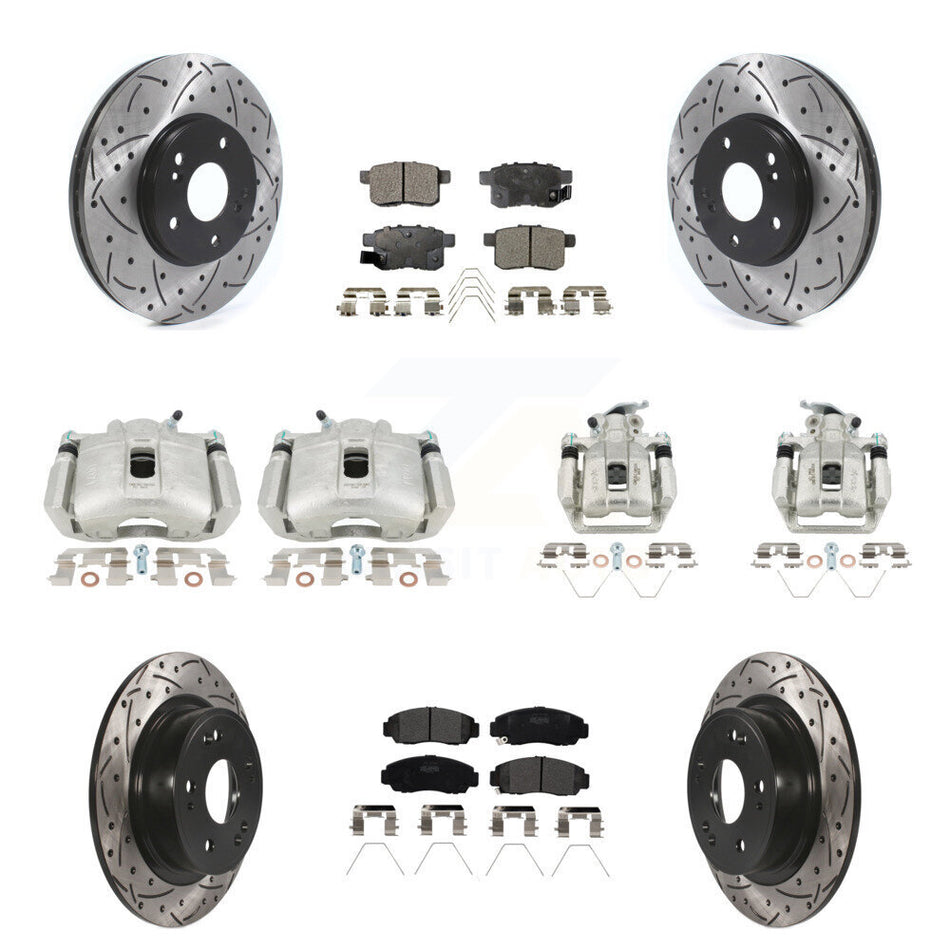 Front Rear Brake Caliper Drill Slot Rotors Semi-Metallic Pad Kit (10Pc) For Honda Accord KCD-100348P