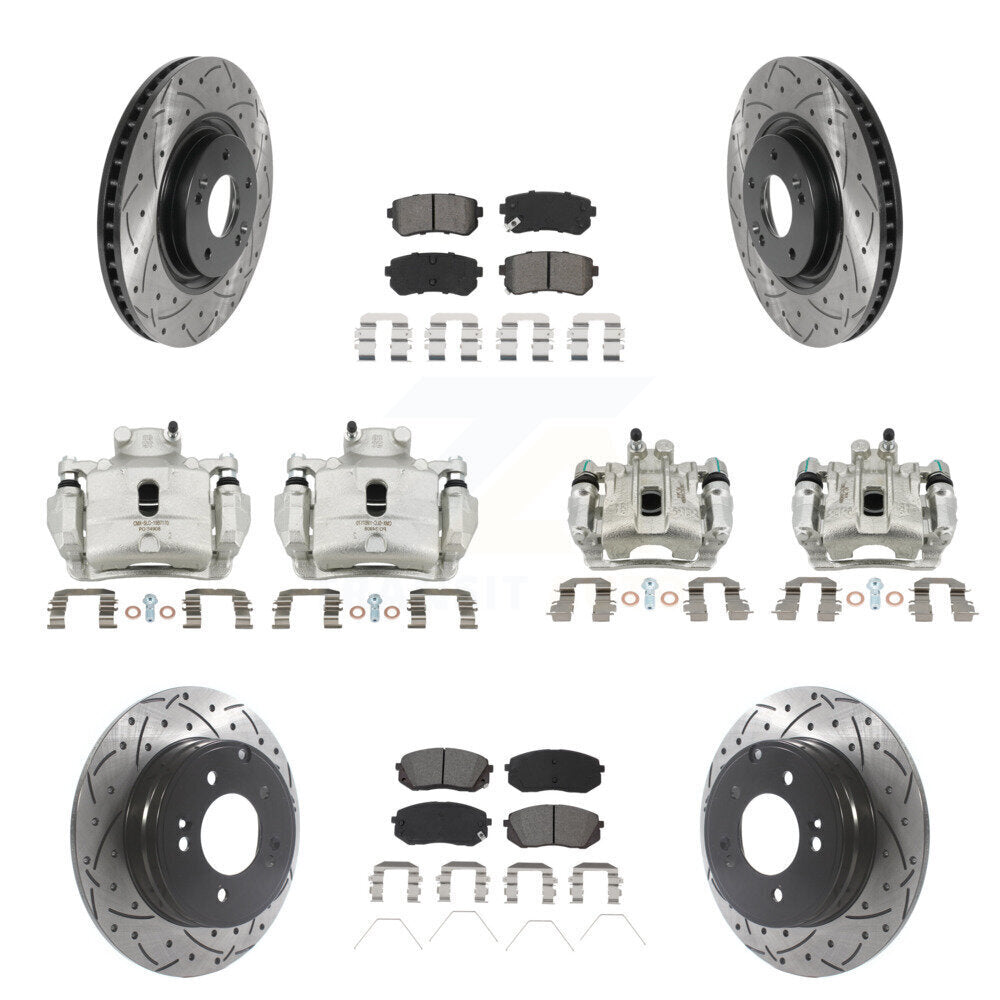 Front Rear Brake Caliper Drill Slotted Rotor Semi-Metallic Pad Kit (10Pc) For Kia Optima KCD-100348S