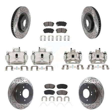 Front Rear Brake Caliper Drill Slotted Rotor Semi-Metallic Pad Kit (10Pc) For Kia Optima KCD-100348S