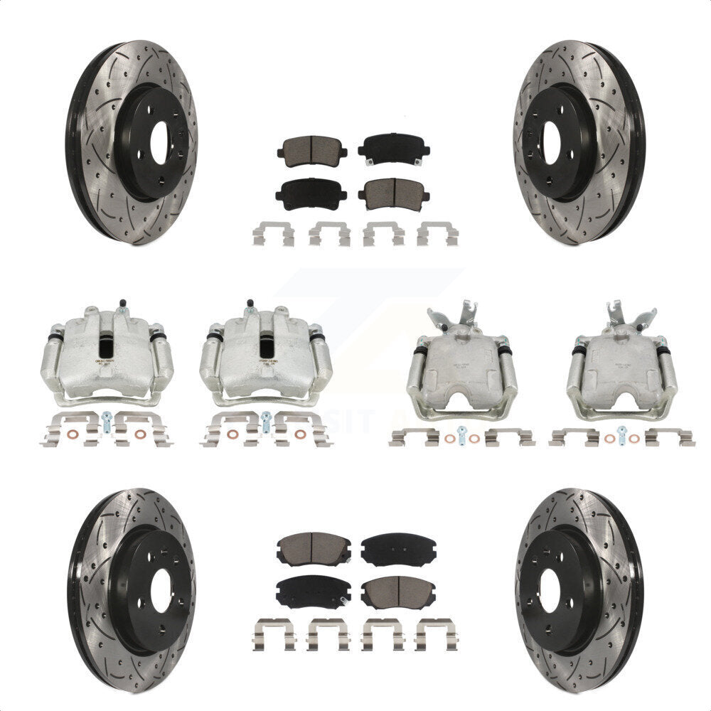 Front Rear Disc Brake Coated Caliper Drilled Slotted Rotors And Ceramic Pads Kit (10Pc) For 2014-2015 Chevrolet Malibu 2.0L with Turbocharged With 17" Factory Wheels KCD-100349C by Transit Auto