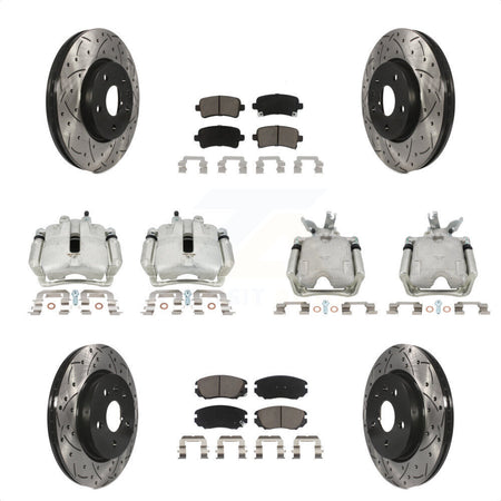 Front Rear Disc Brake Coated Caliper Drilled Slotted Rotors And Ceramic Pads Kit (10Pc) For 2014-2015 Chevrolet Malibu 2.0L with Turbocharged With 17" Factory Wheels KCD-100349C by Transit Auto