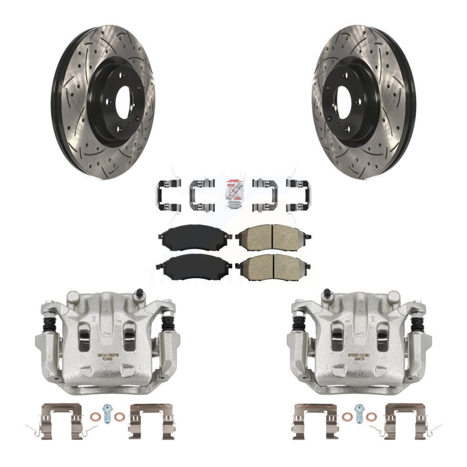 Front Brake Caliper Drill Slotted Rotor Semi-Metallic Pad Kit For INFINITI Nissan Murano KCD-100349N